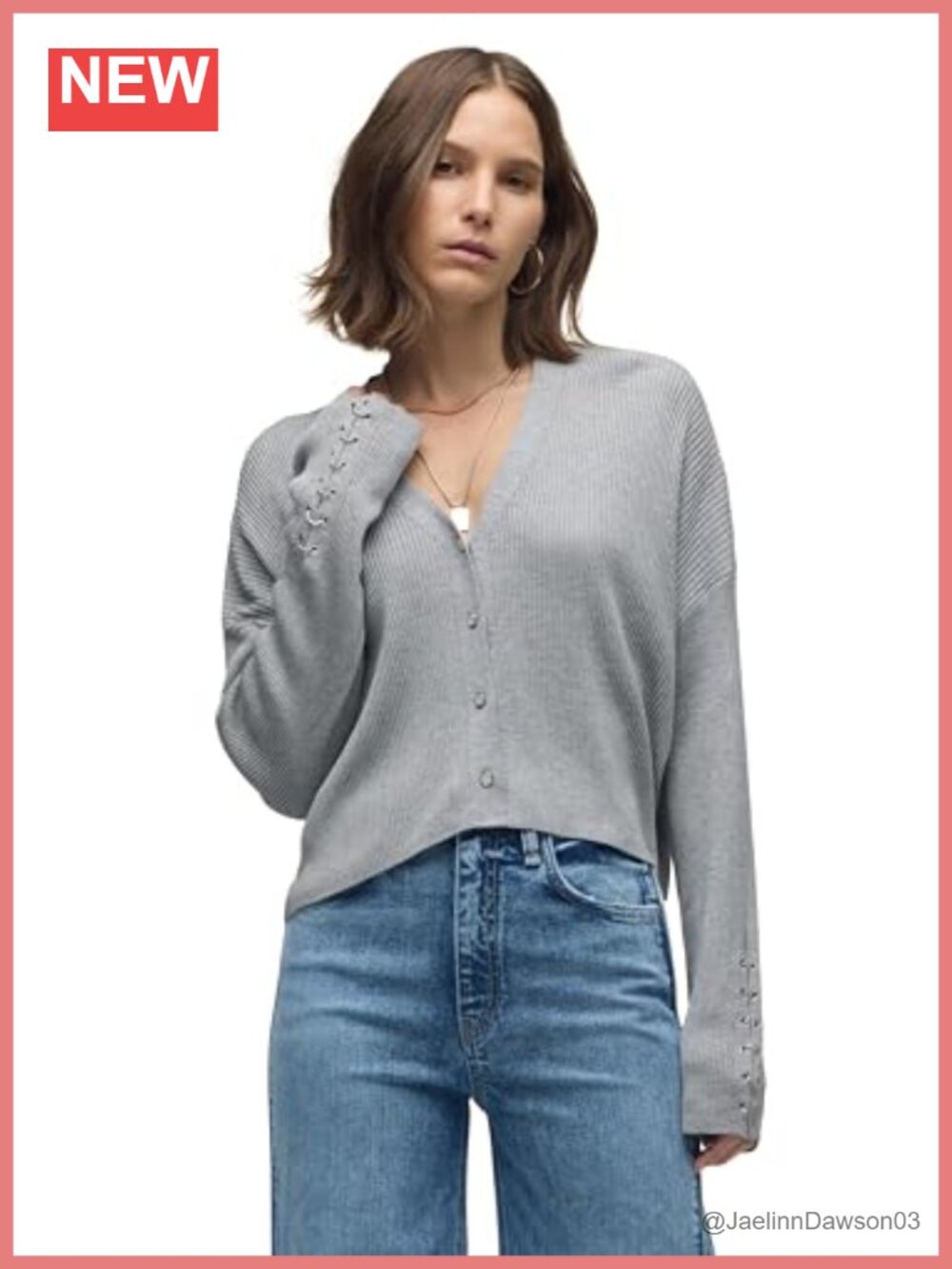 Boxy Cardigan Sweater Long Sleeve V-Neck Button Front Relaxed Fit